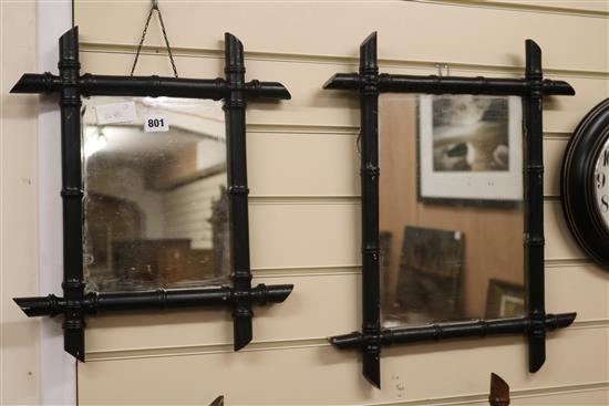 Three faux bamboo mirrors W.37cm, 42cm and 58cm